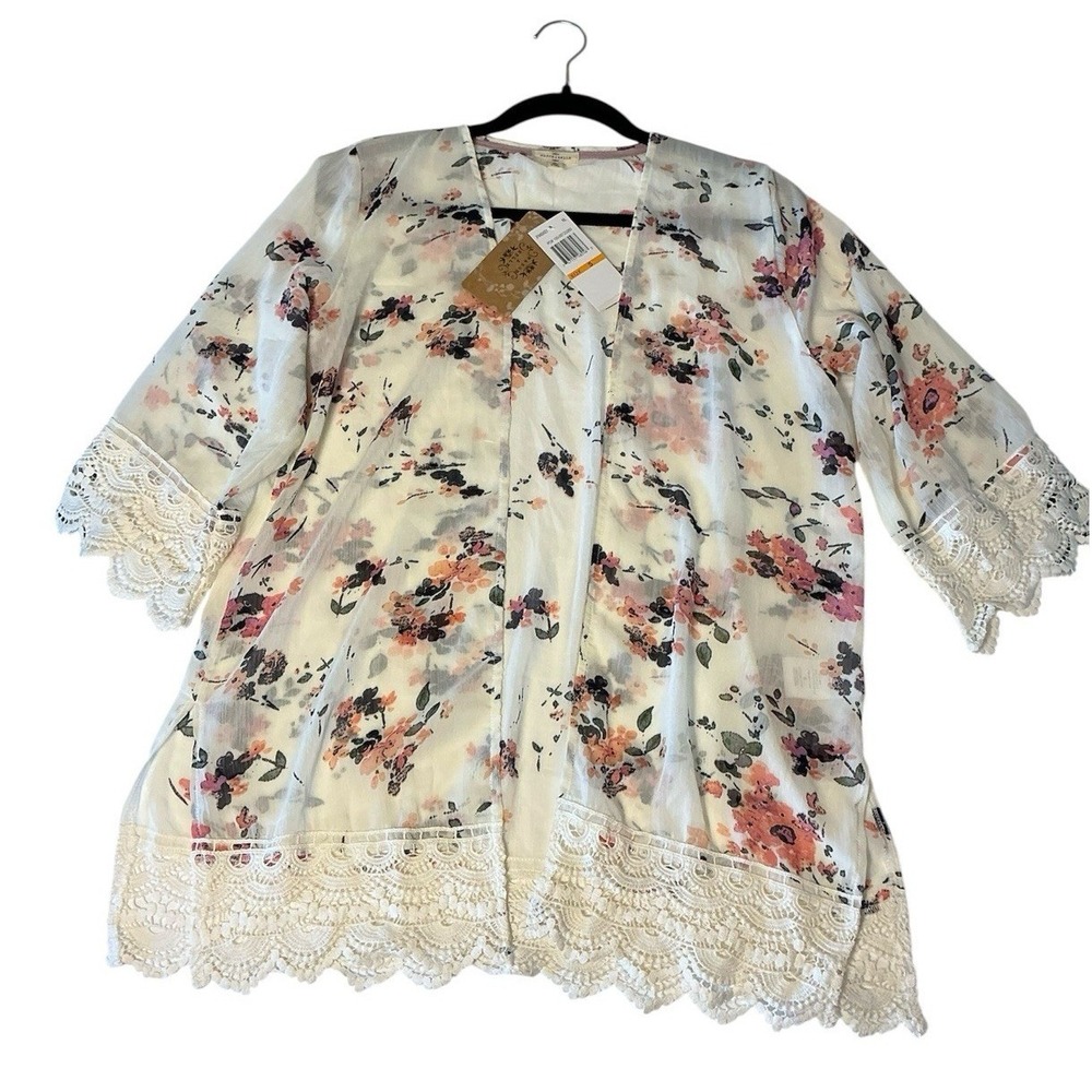 Mason & Belle Sheer Off White Womens Floral Kimono Shawl Size Small